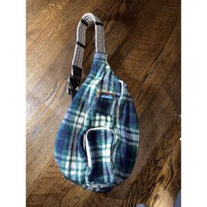 Kavu Green/Blue Flannel Plaid Rope Bag Northwest Backpack Sling Bag